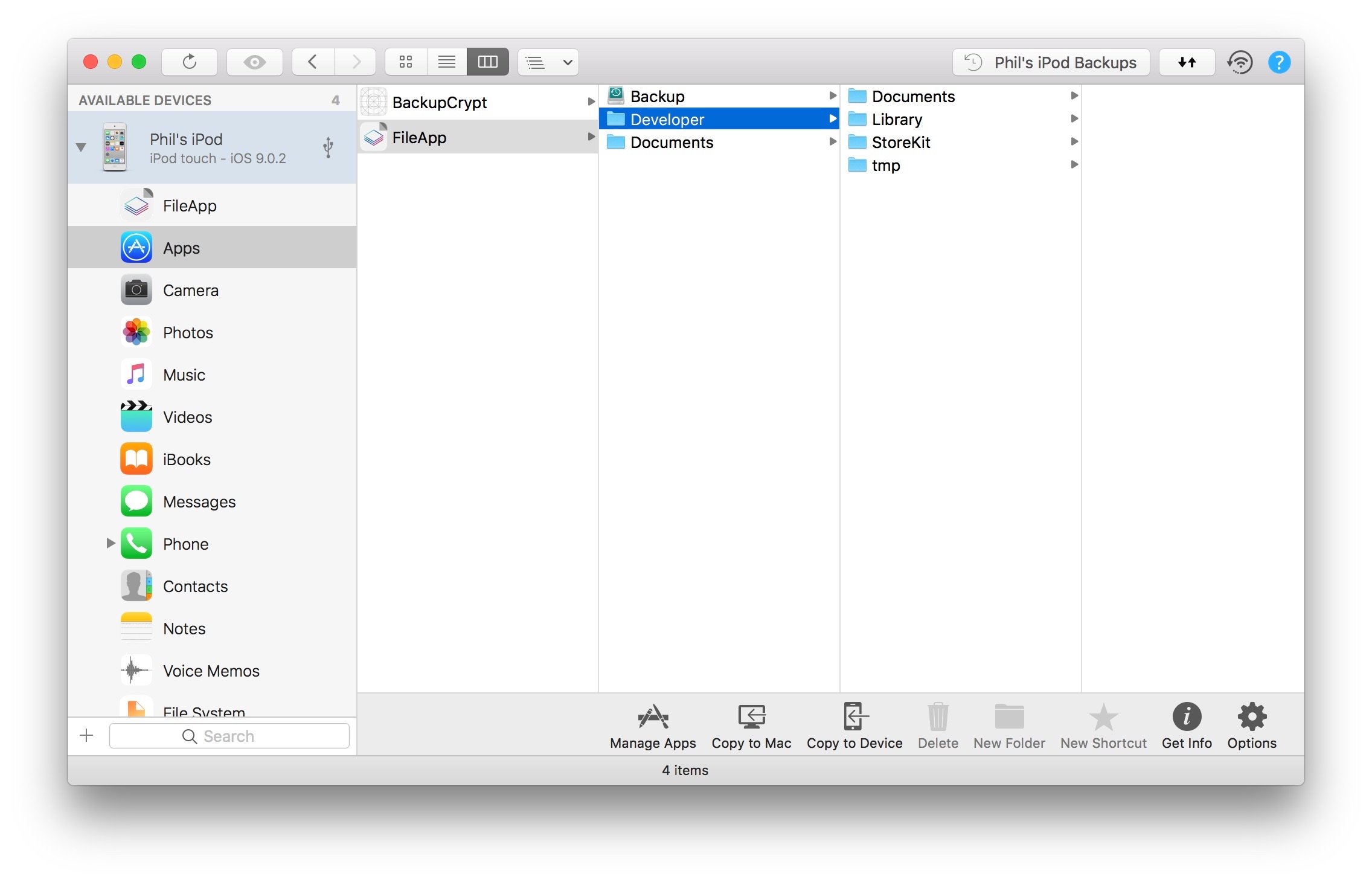 Apps view of jailbroken device