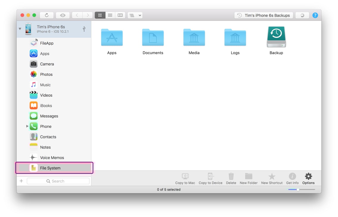 iMazing File system view
