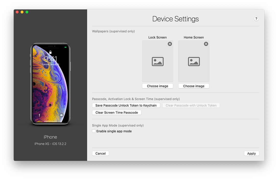 iMazing Device Settings Panel, Supervised Options