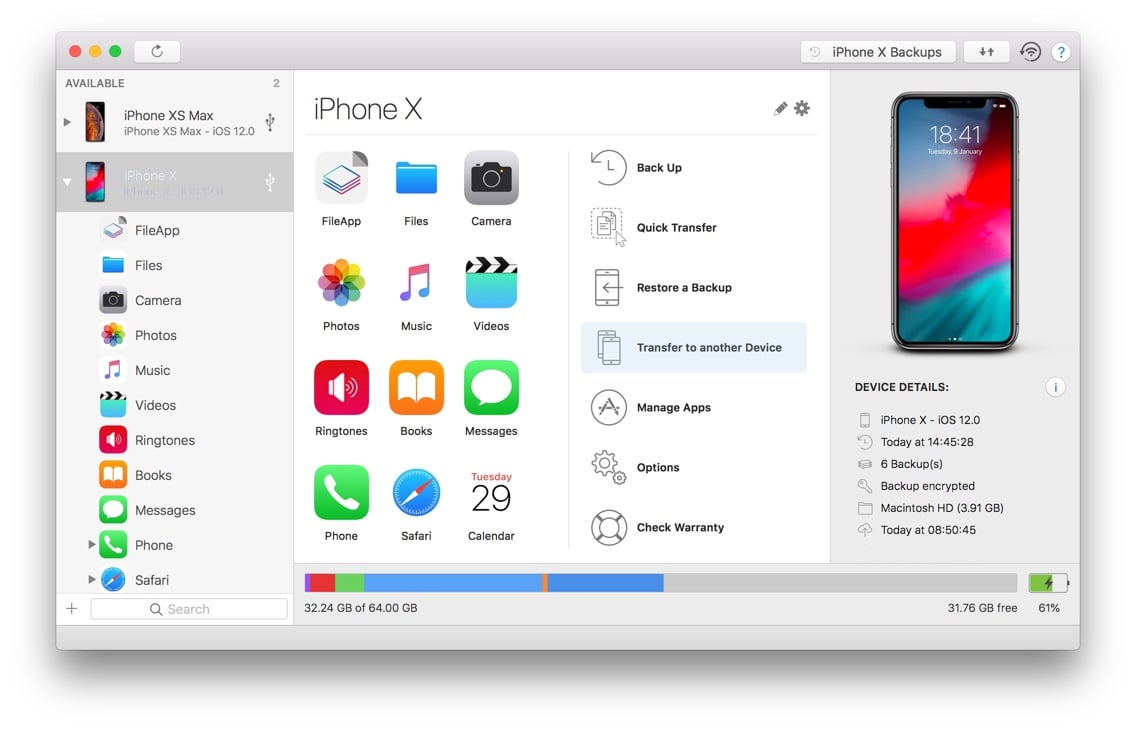 iMazing device view screenshot