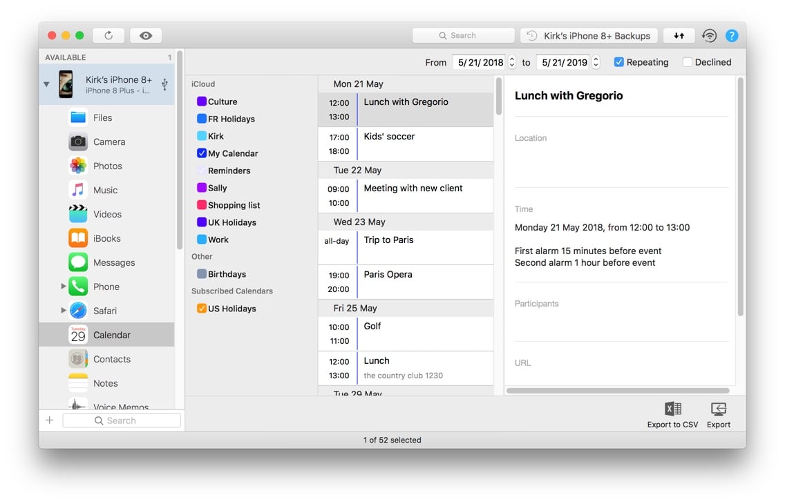 iMazing Calendars View