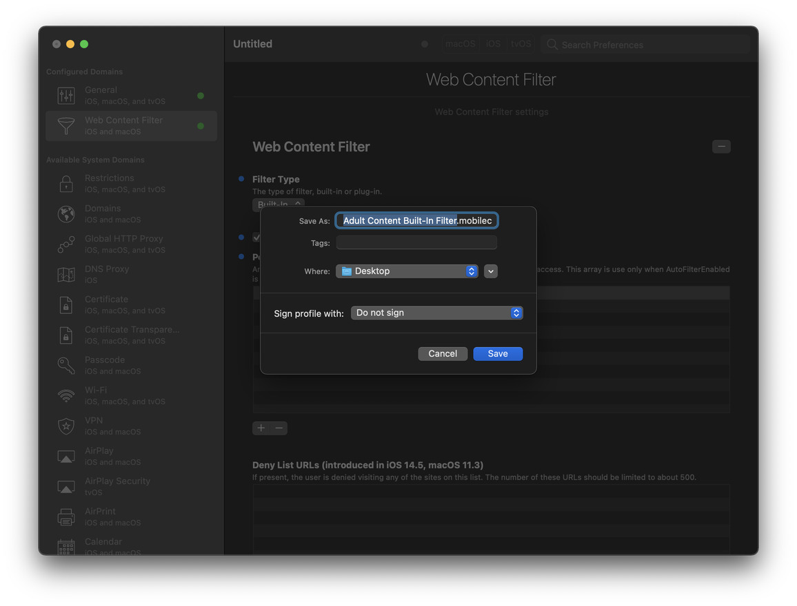 iMazing Profile Editor, Saving the Profile