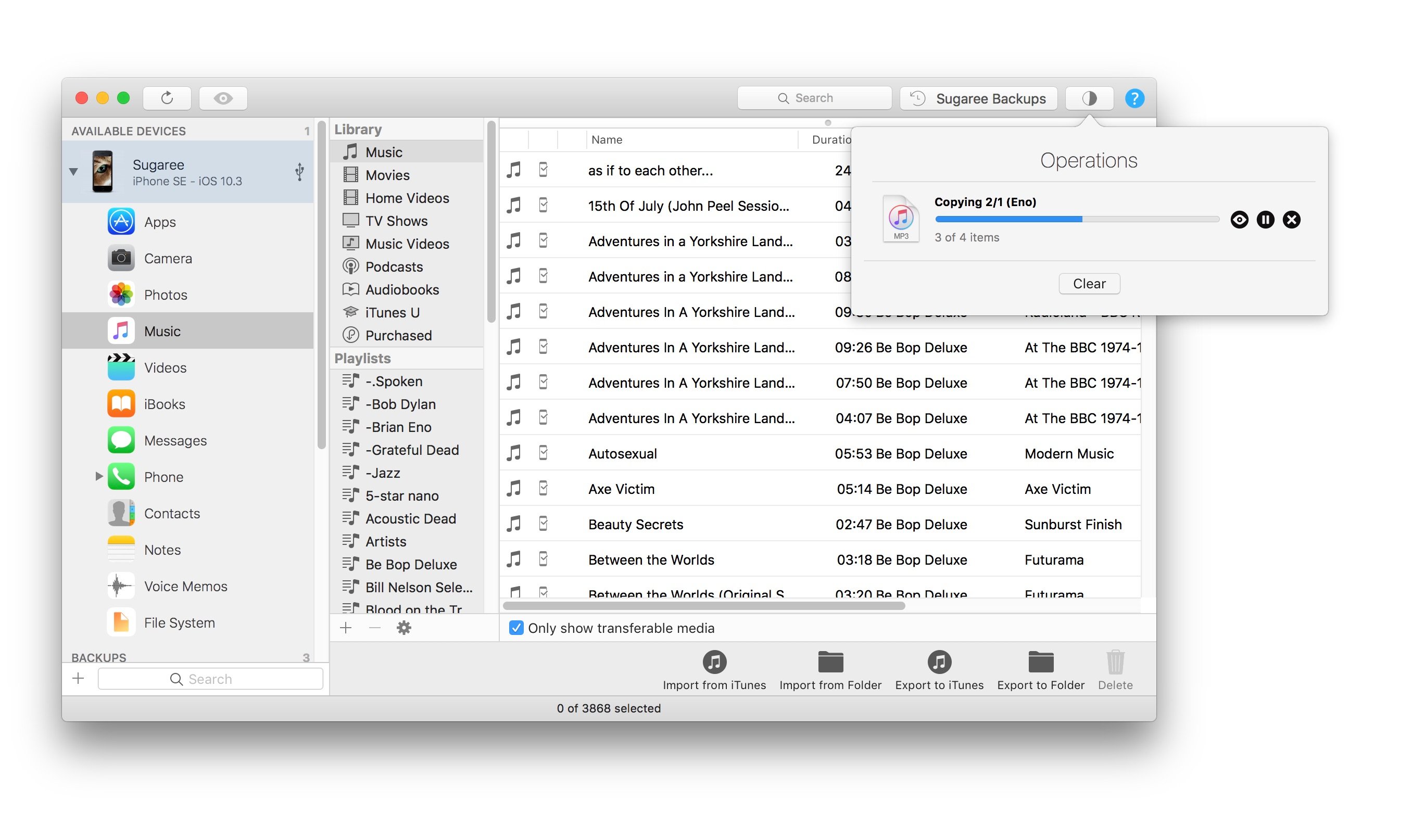 iMazing's operations window with ongoing operation