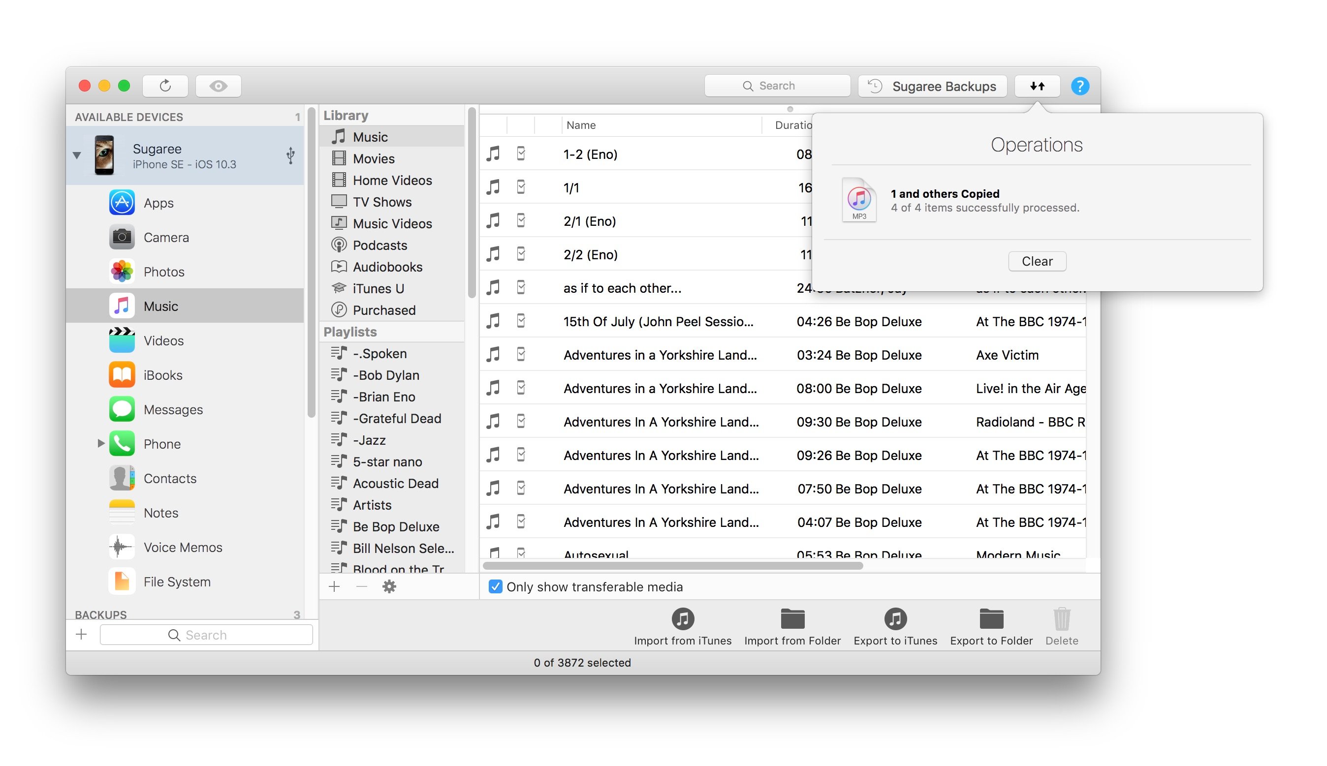 iMazing's operations window with finisehd operation