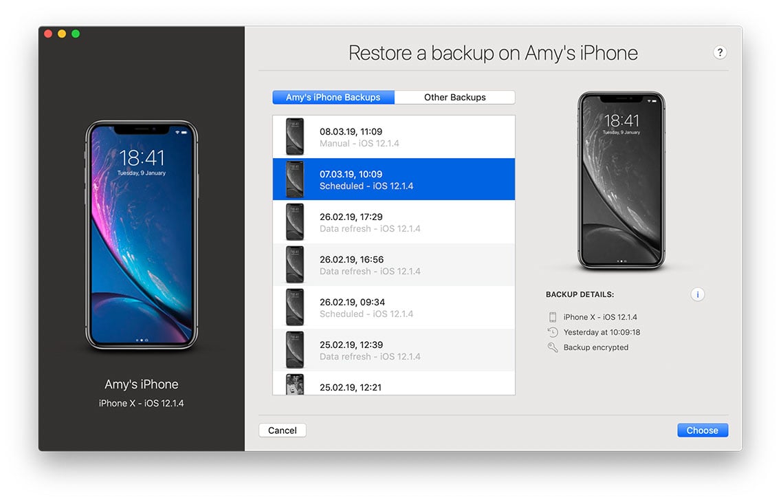 restore wizard - select backup