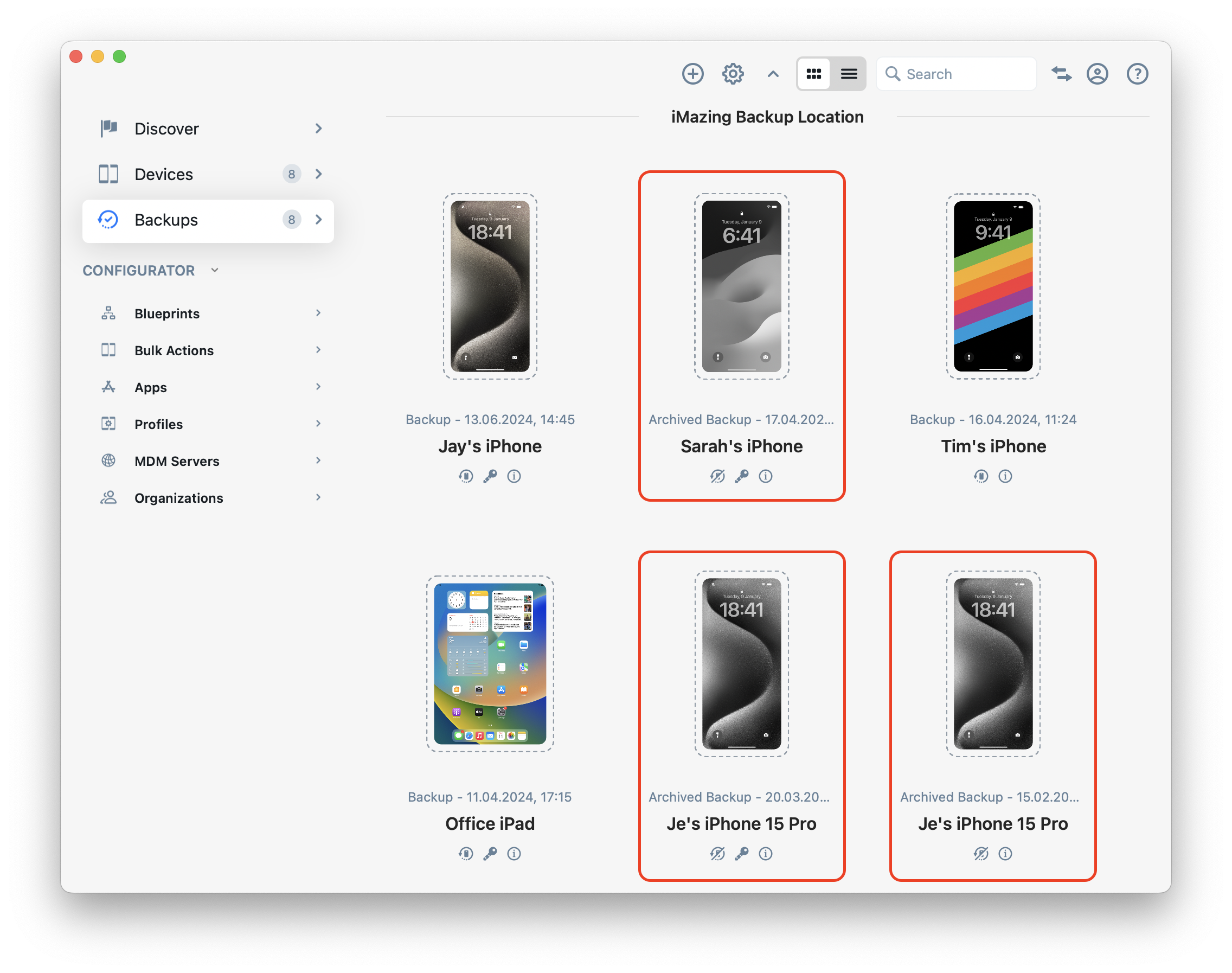 iMazing 3 Home Screen - Archived Backups