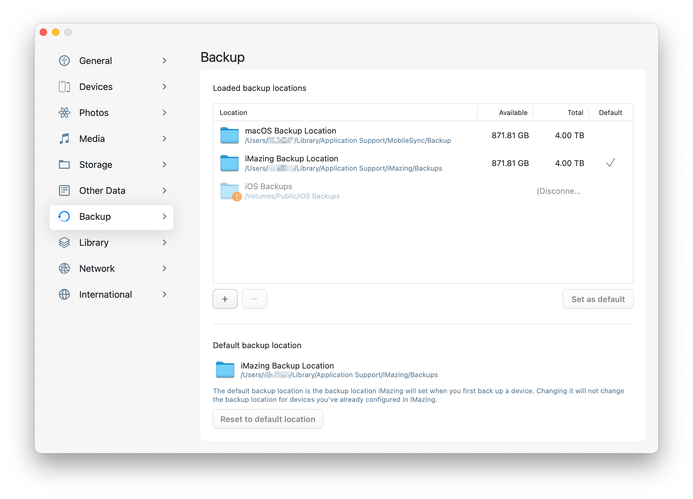 iMazing 3 Preferences - Backup Location Preferences
