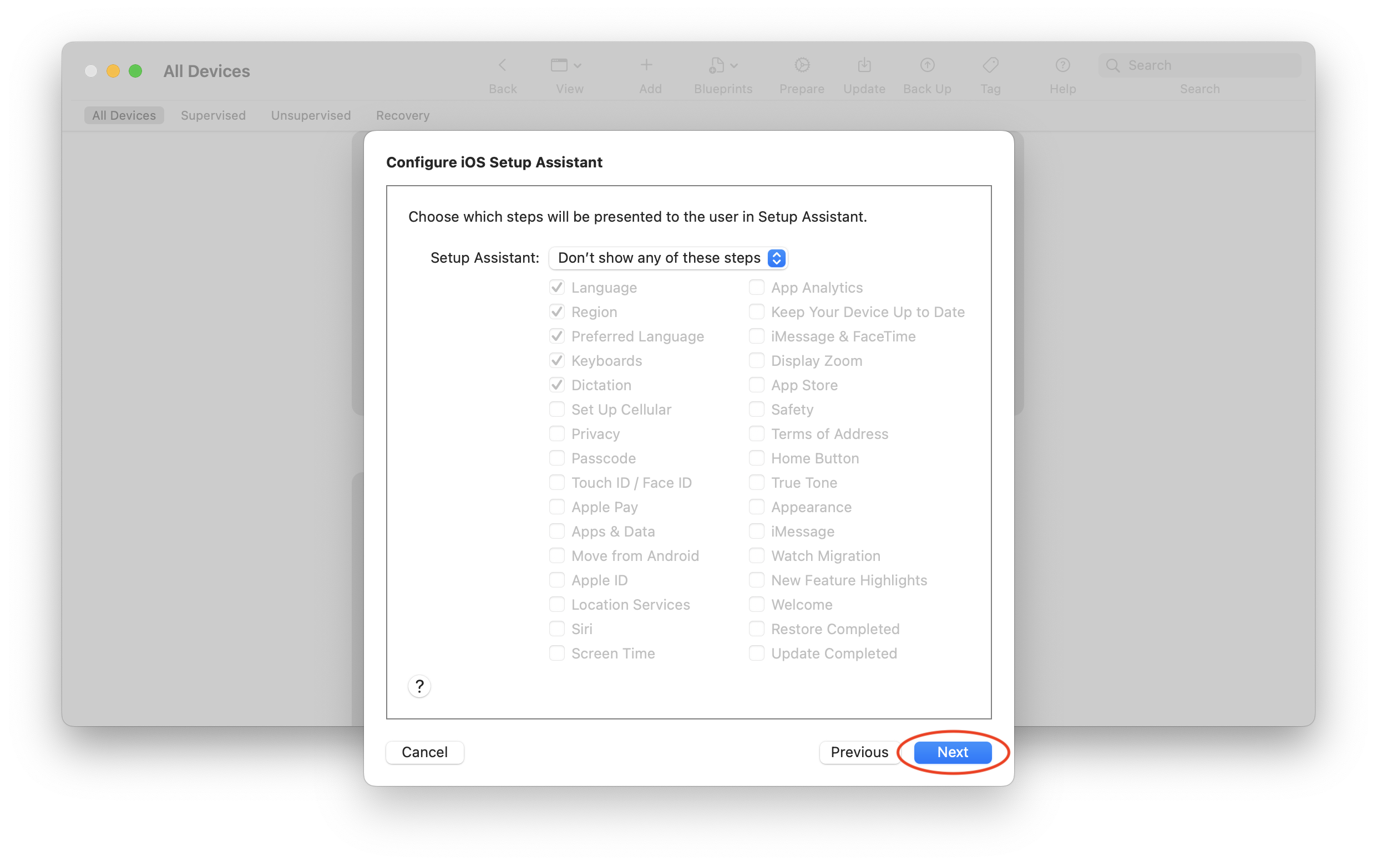 Apple Configurator Setup Assistant