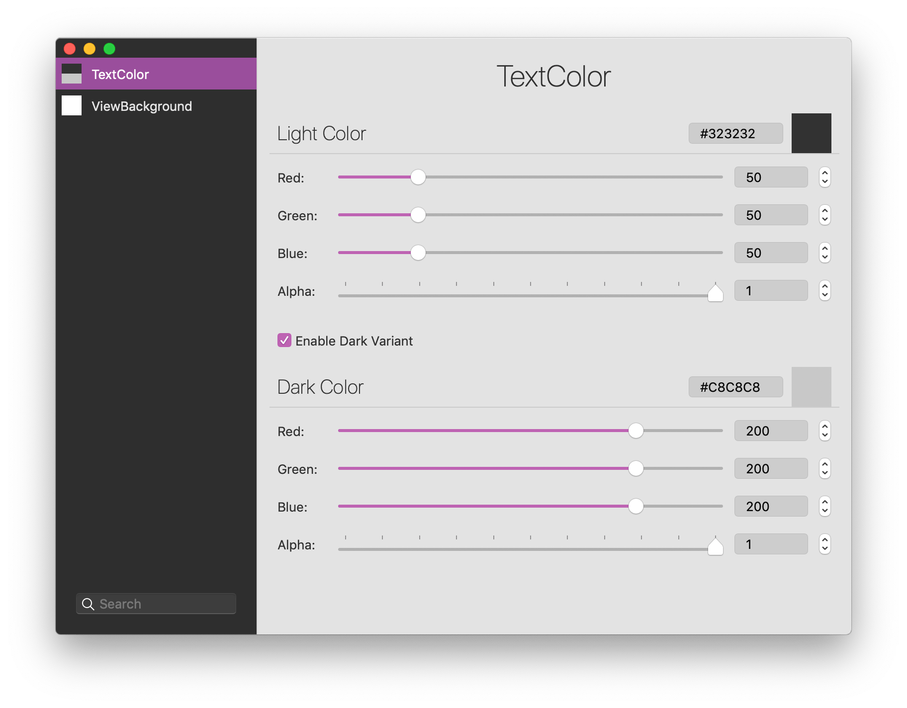 Screenshot of the ColorSet mac app, by the iMazing team.