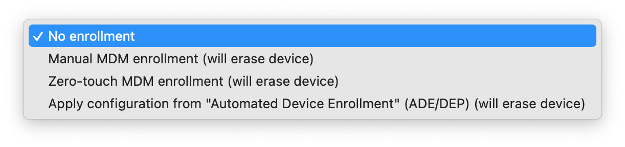 iMazing Configurator, Blueprint Editor General Section, MDM Enrollment Dropdown