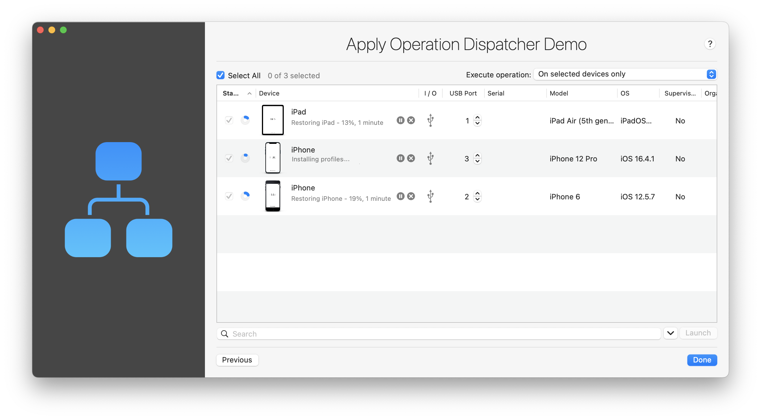 iMazing Configurator, Operation Dispatcher, Devices Being Processed