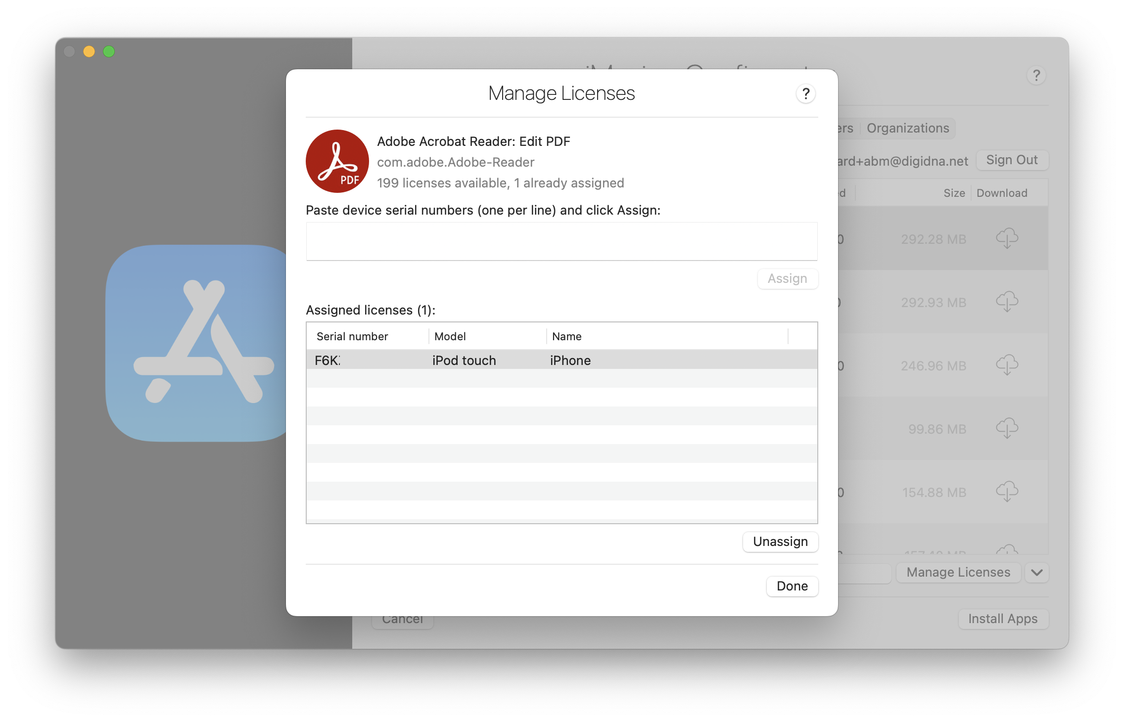 iMazing Configurator Library, VPP Assignments Window