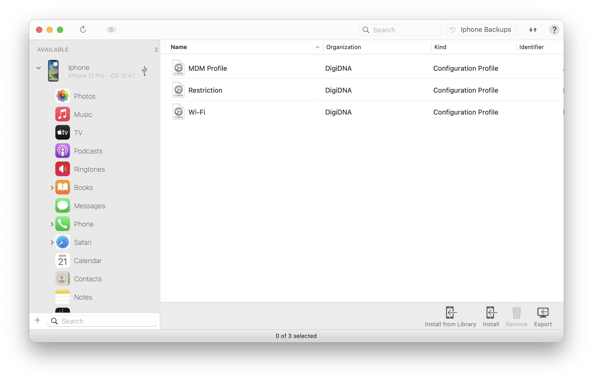 iMazing Device Profiles View