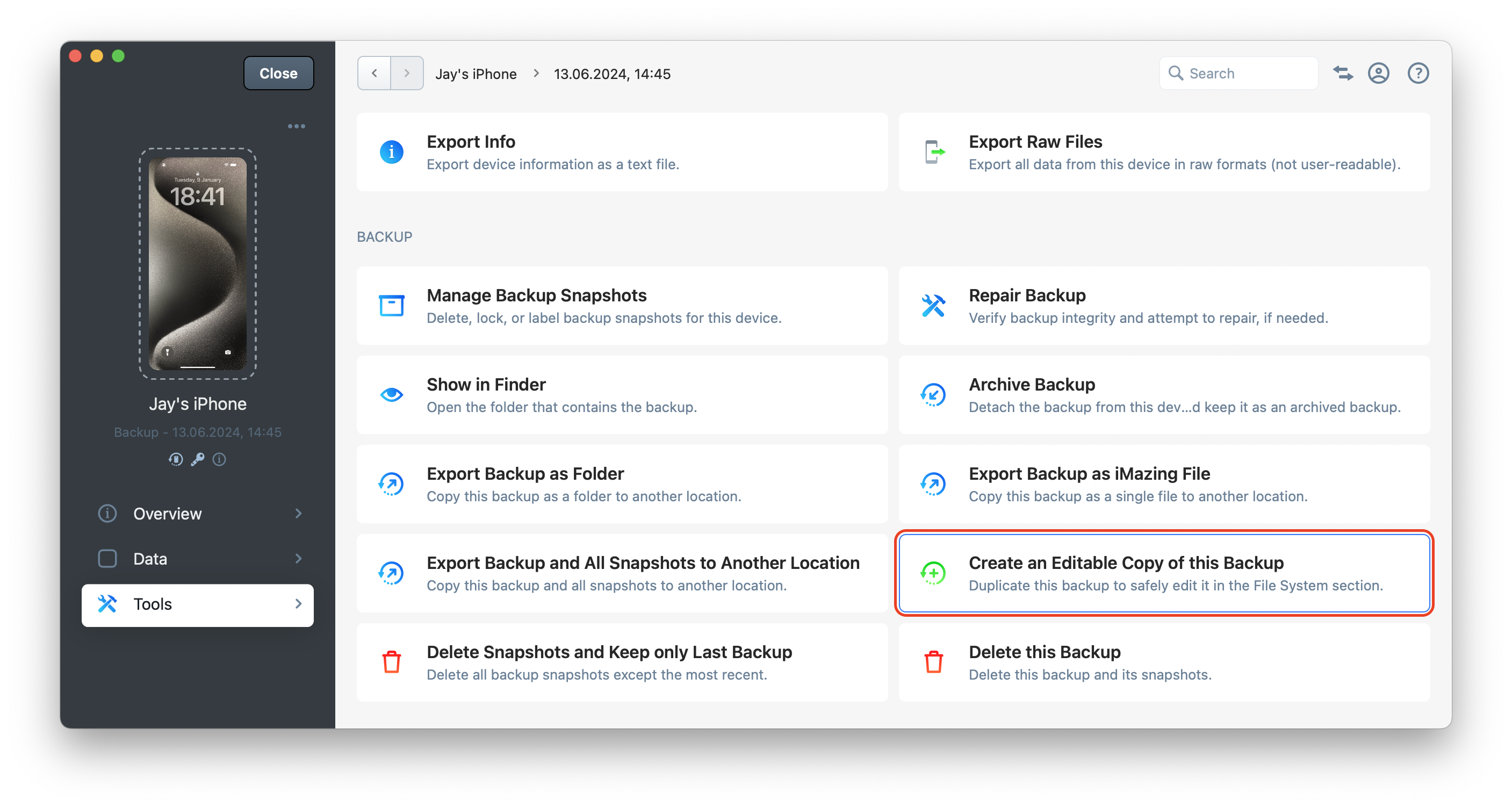 iMazing 3 - Create an Editable Backup Copy