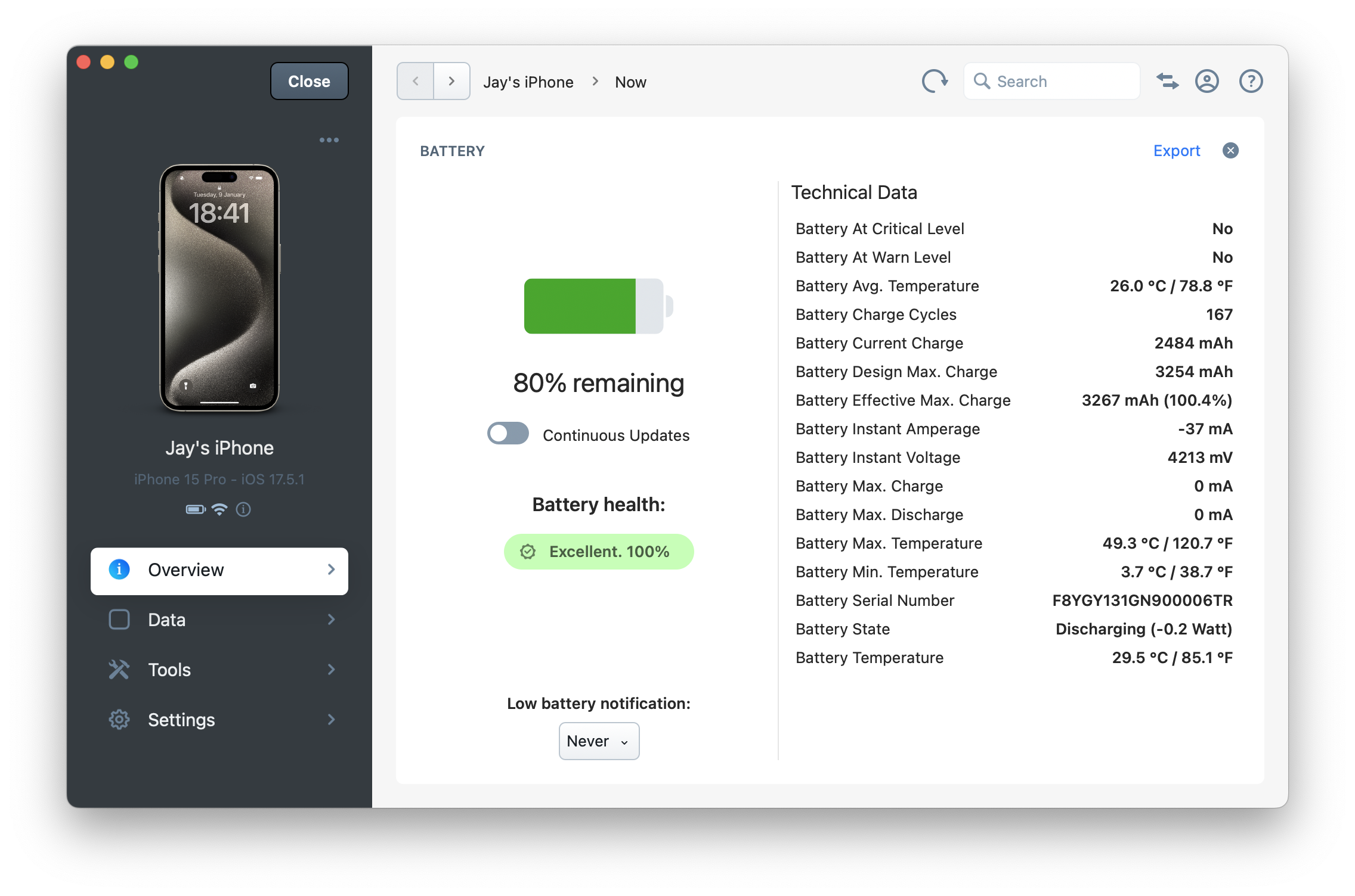 iMazing 3 Battery Diagnostic
