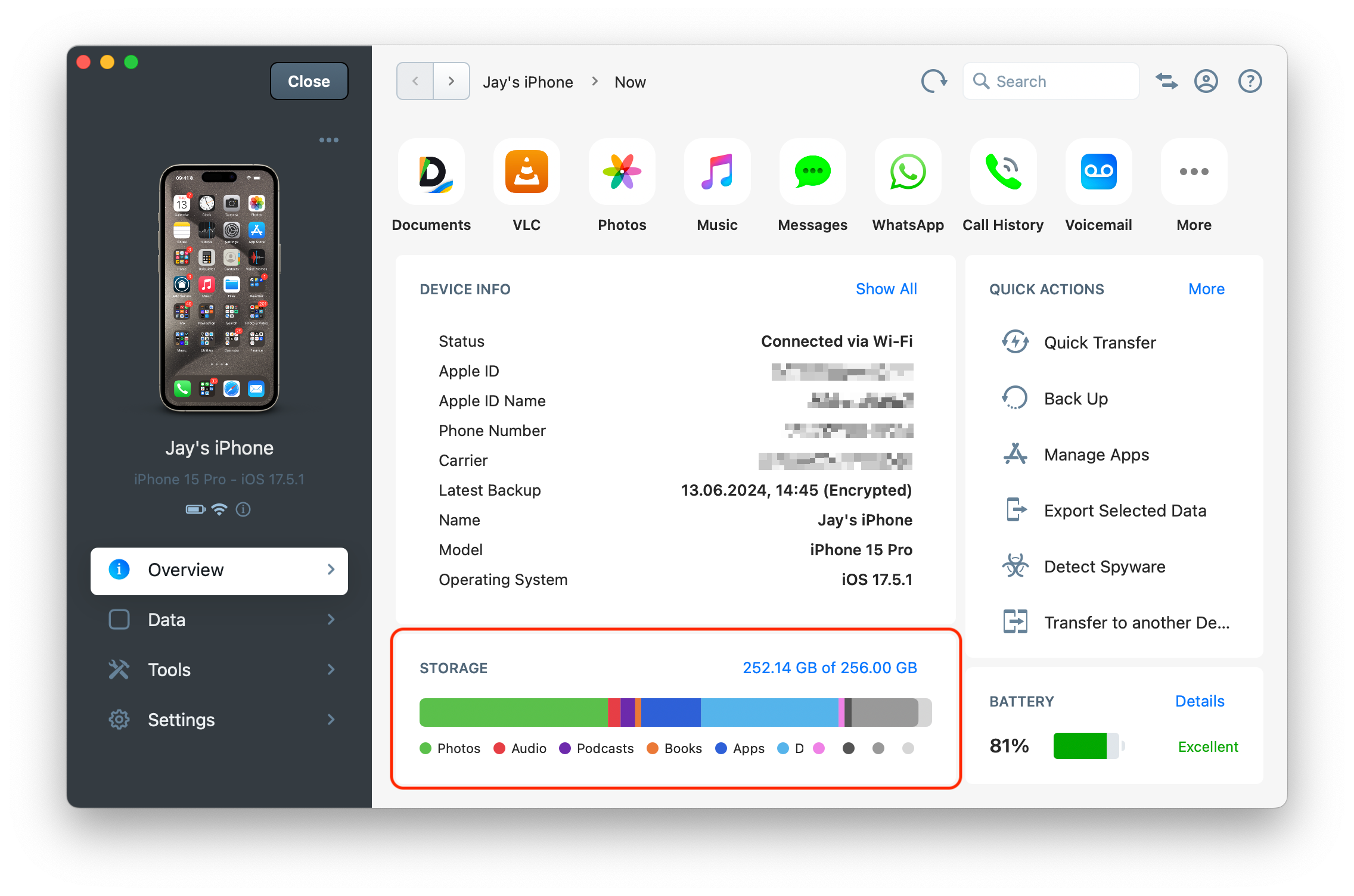 iMazing 3 Storage Usage Overview