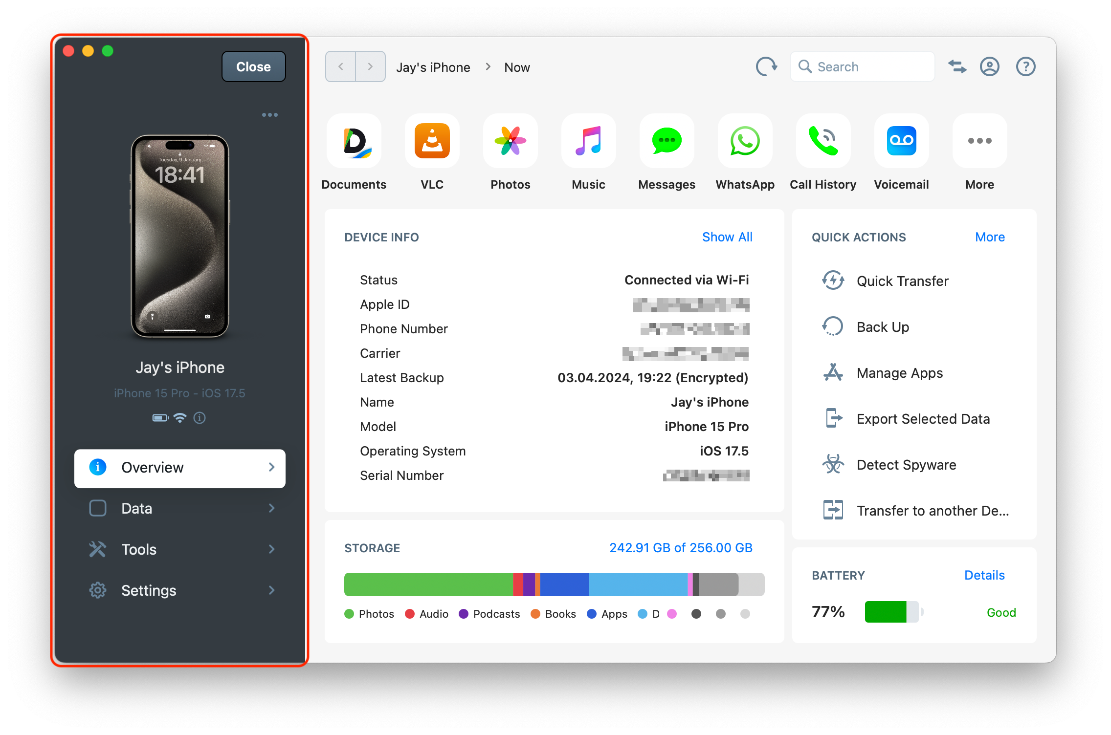 iMazing 3 Device Sidebar