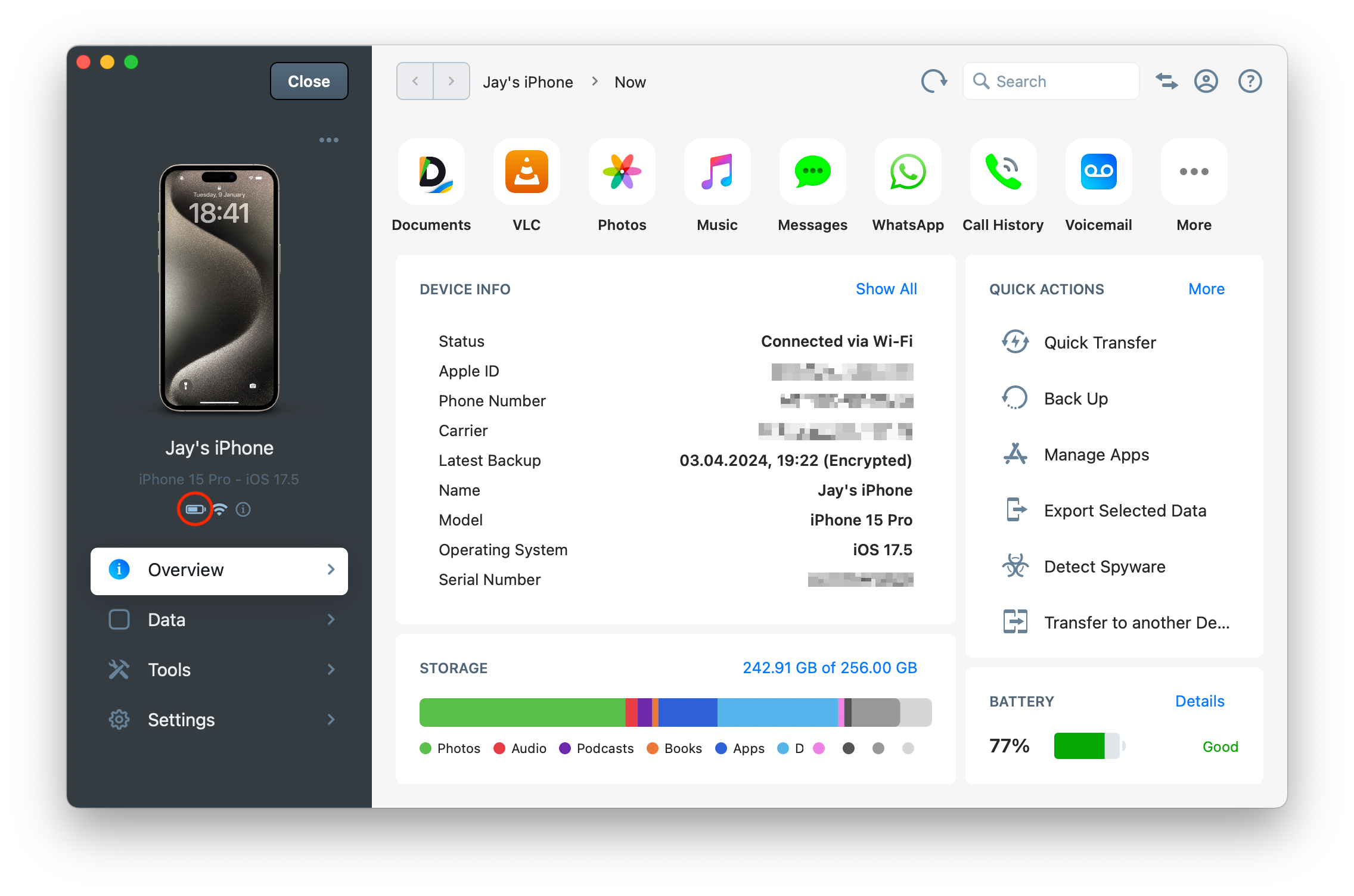 iMazing 3 Device Battery Level