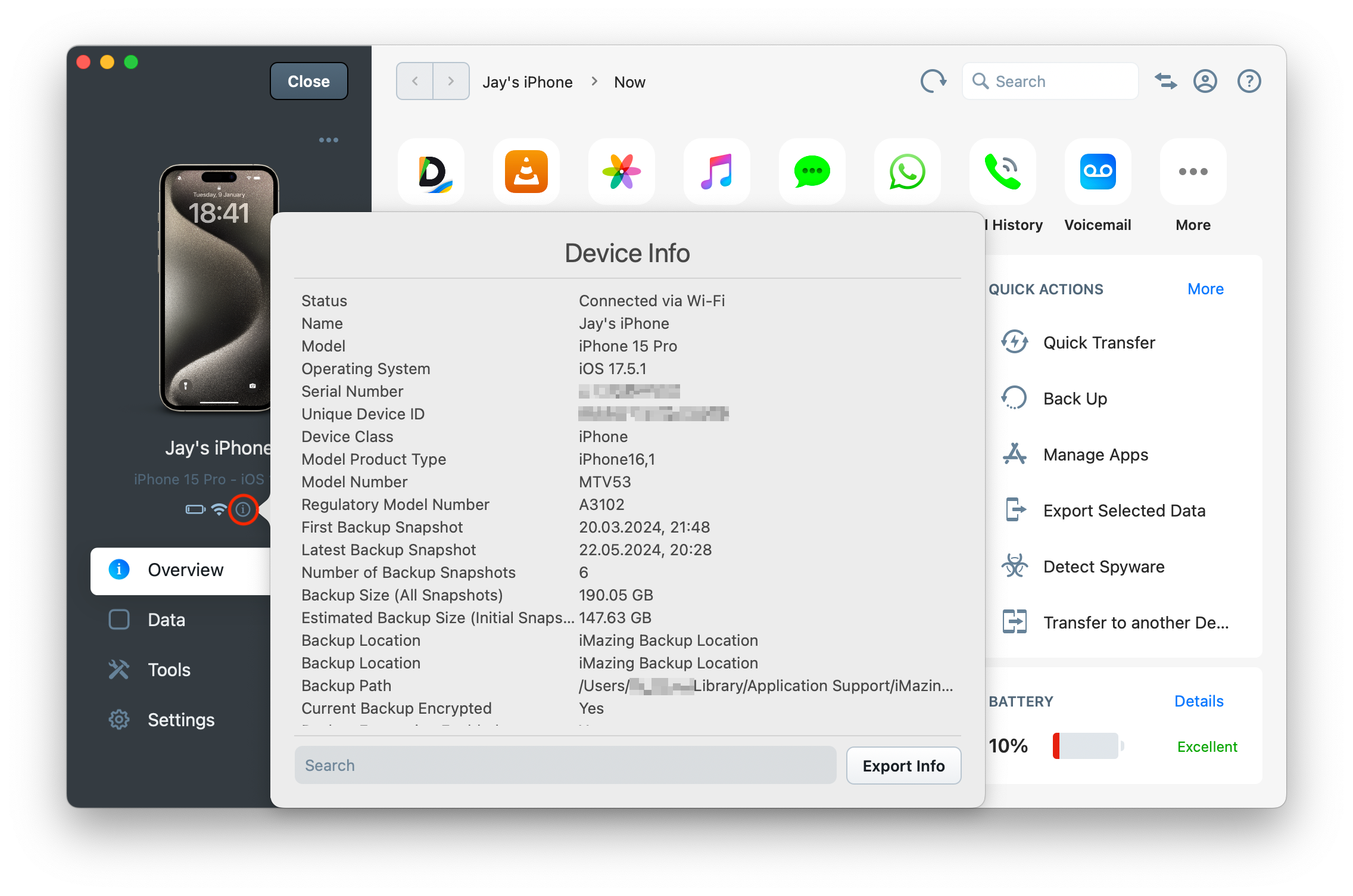iMazing 3 Device Info Popup