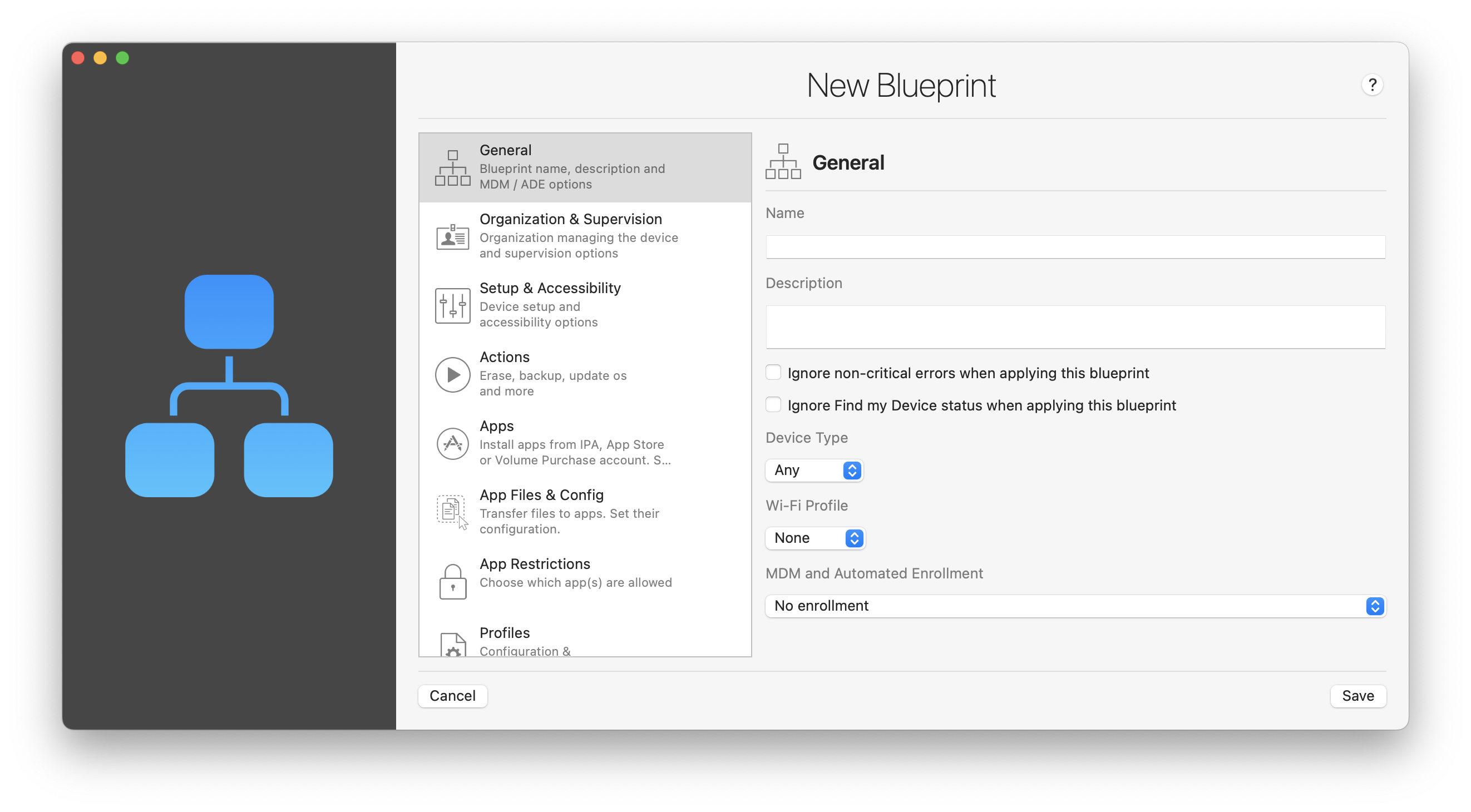 iMazing Configurator, Blueprint Editor General Section