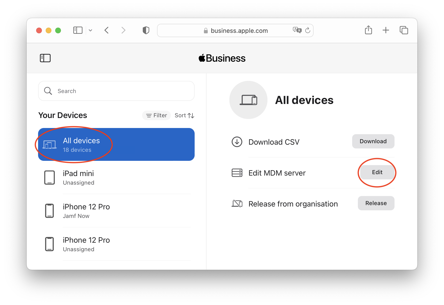 Select all the devices in ABM