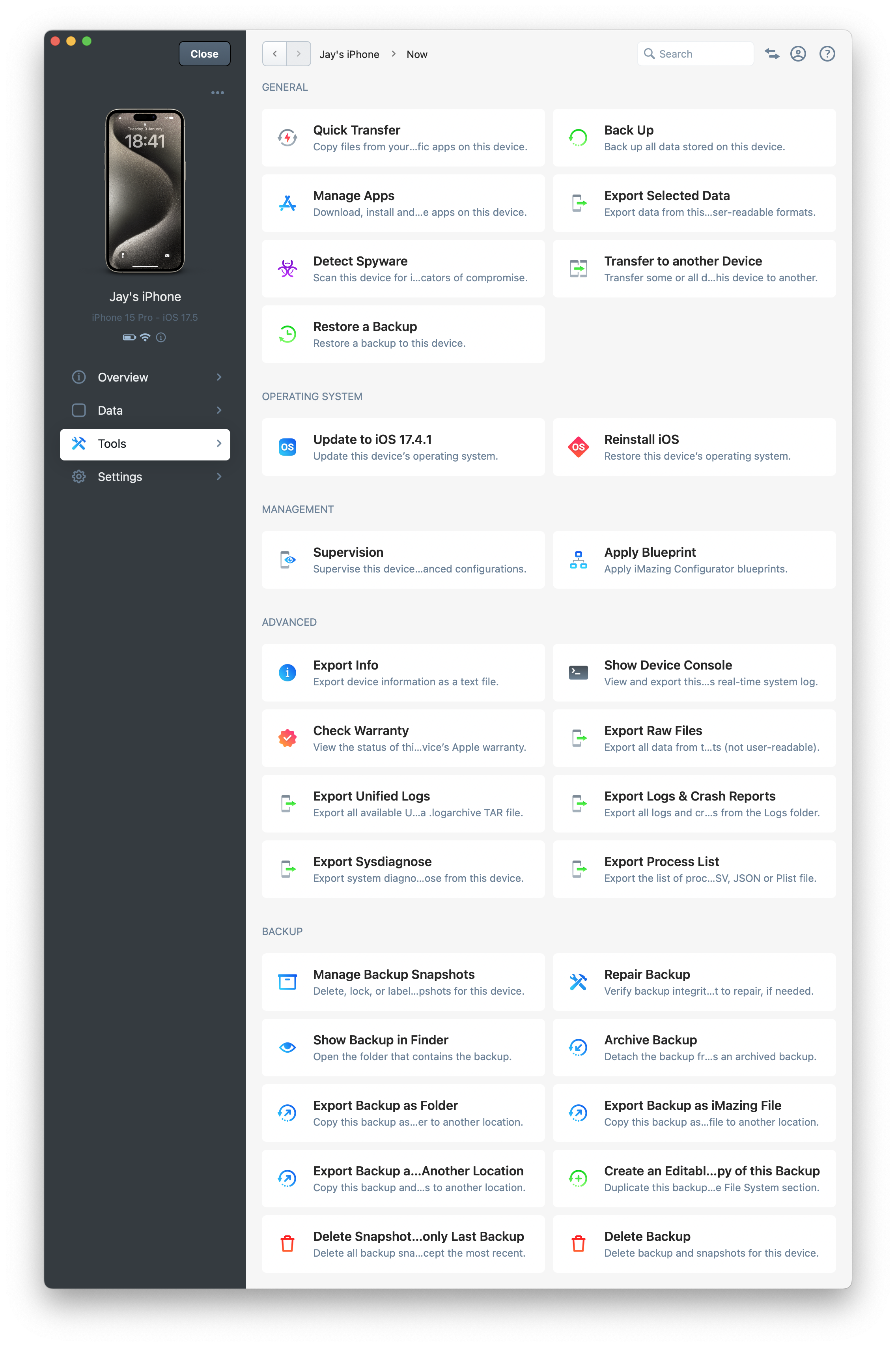 iMazing 3 Device Tools