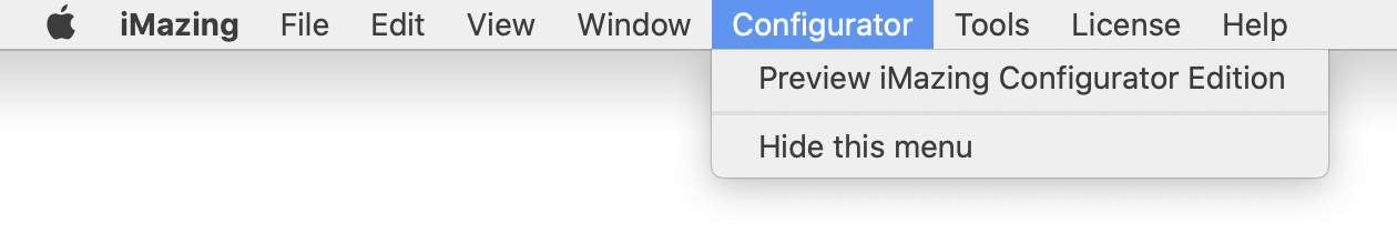 iMazing Configurator Preview Menu