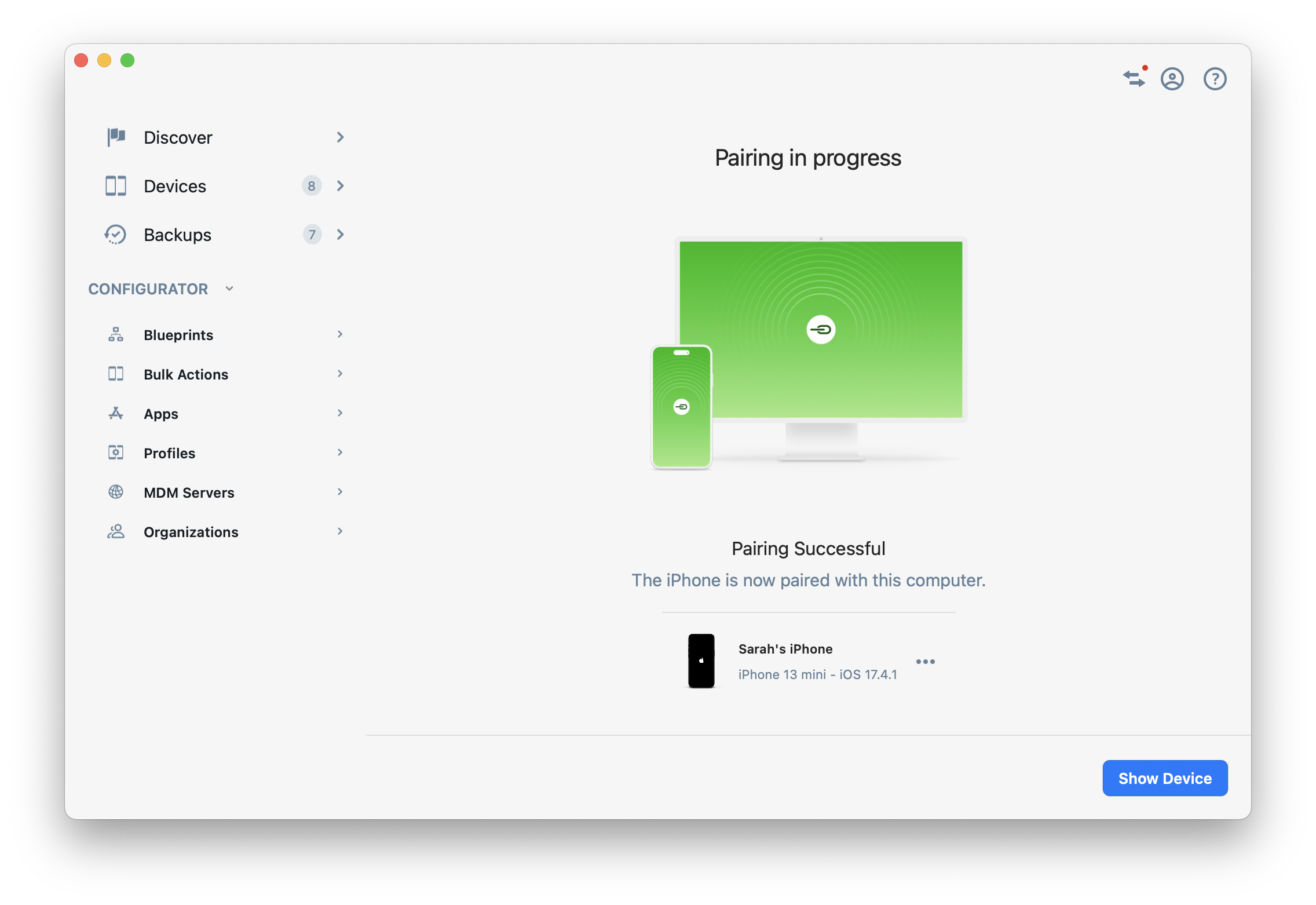iMazing's Pairing is Successful Screen