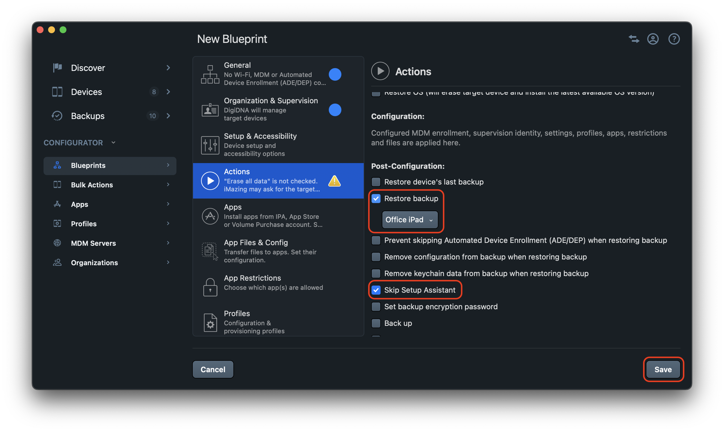Restore a backup