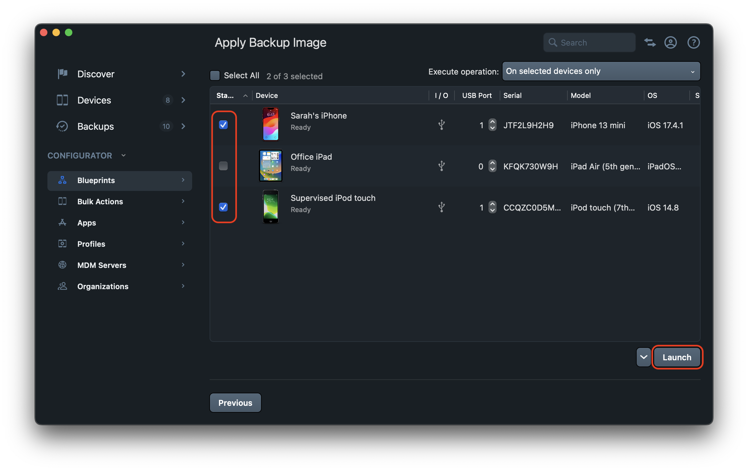 Select target devices