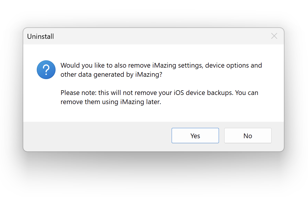 iMazing settings and other cached data dialog