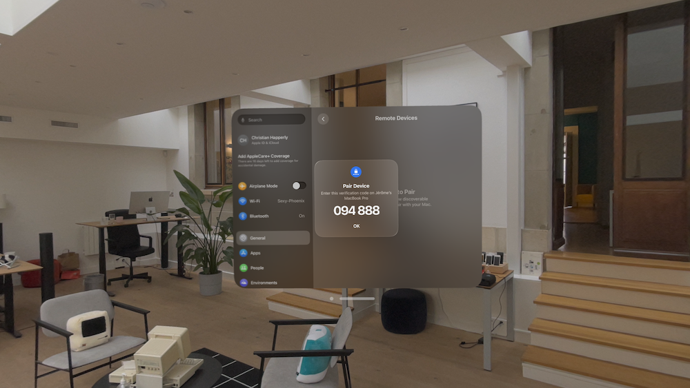 visionOS Pair Device Dialog