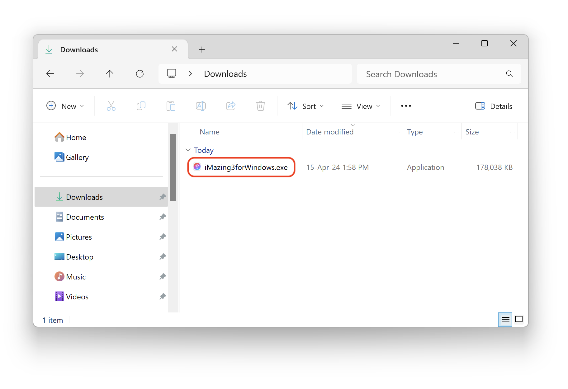 Downloads folder with iMazing installer