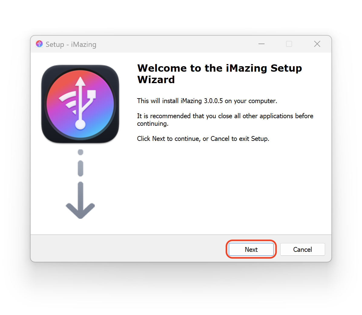 Wizard screen to start installer